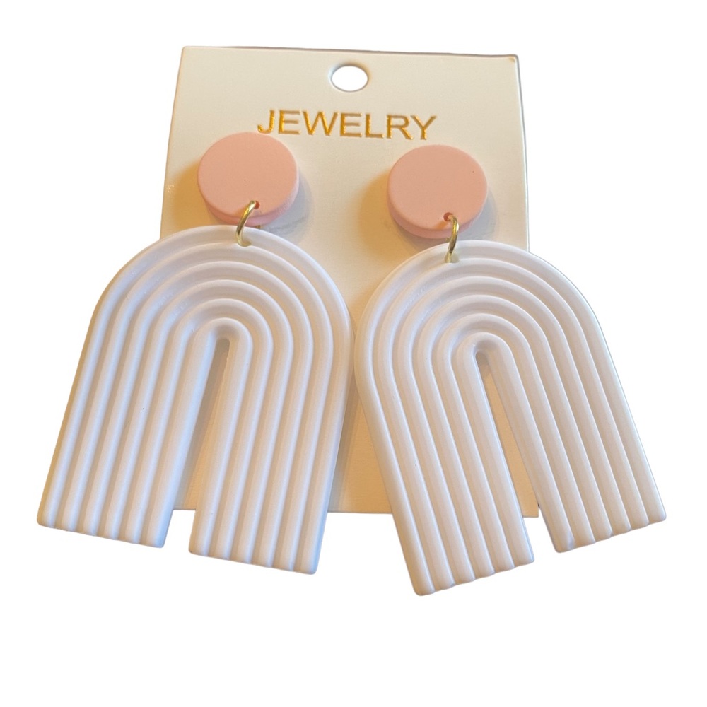 Acrylic Pink and White Rainbow Drop Earrings